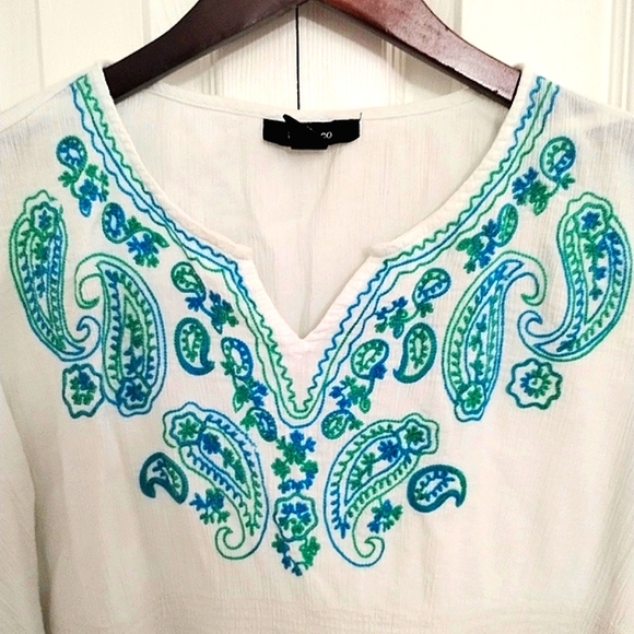 Embroidered Boho Peasant Blouse /Beach Cover Up Dolman Sleeve - Picture 2 of 10